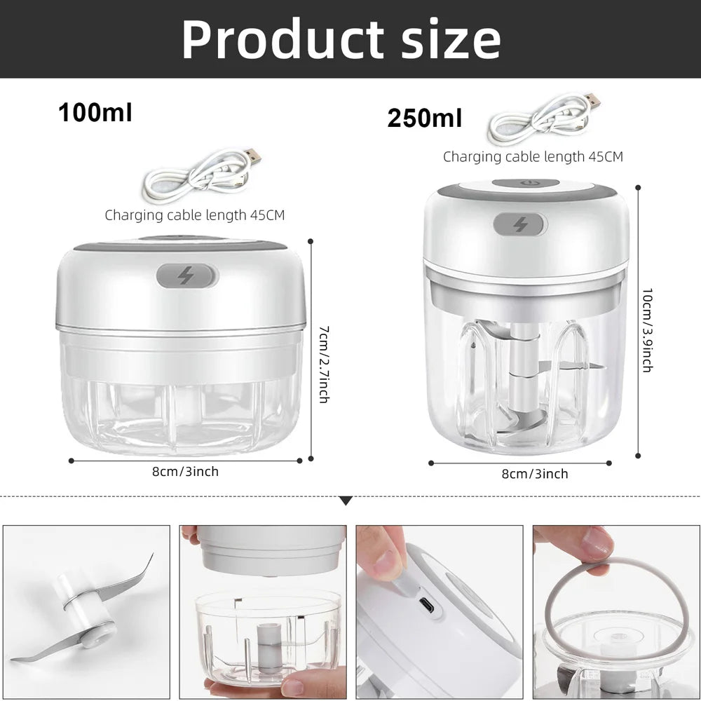 Electric Garlic Crusher Vegetable Cutter Chili  Masher Durable Garlic Chopper USB Charging Kitchen